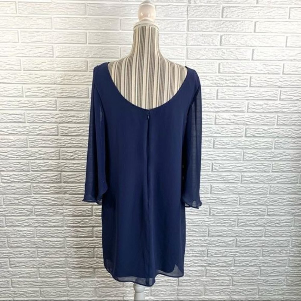 Jennifer Lopez Blue Low Back Dress Sheer Sleeves Size 10 - Picture 6 of 6